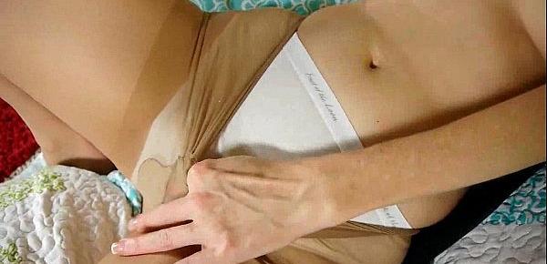  Pantyhosed milf with hard nipples fucks herself